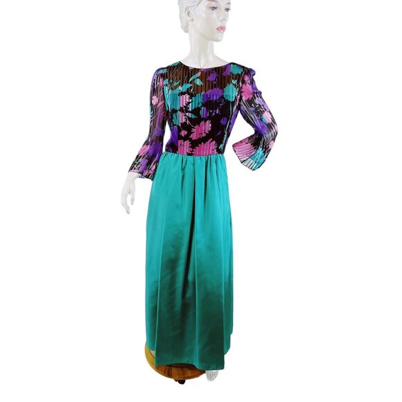 1960s gown Posh by Jay Anderson sheer silk floral chiffon and taffeta Size M - Picture 1 of 9